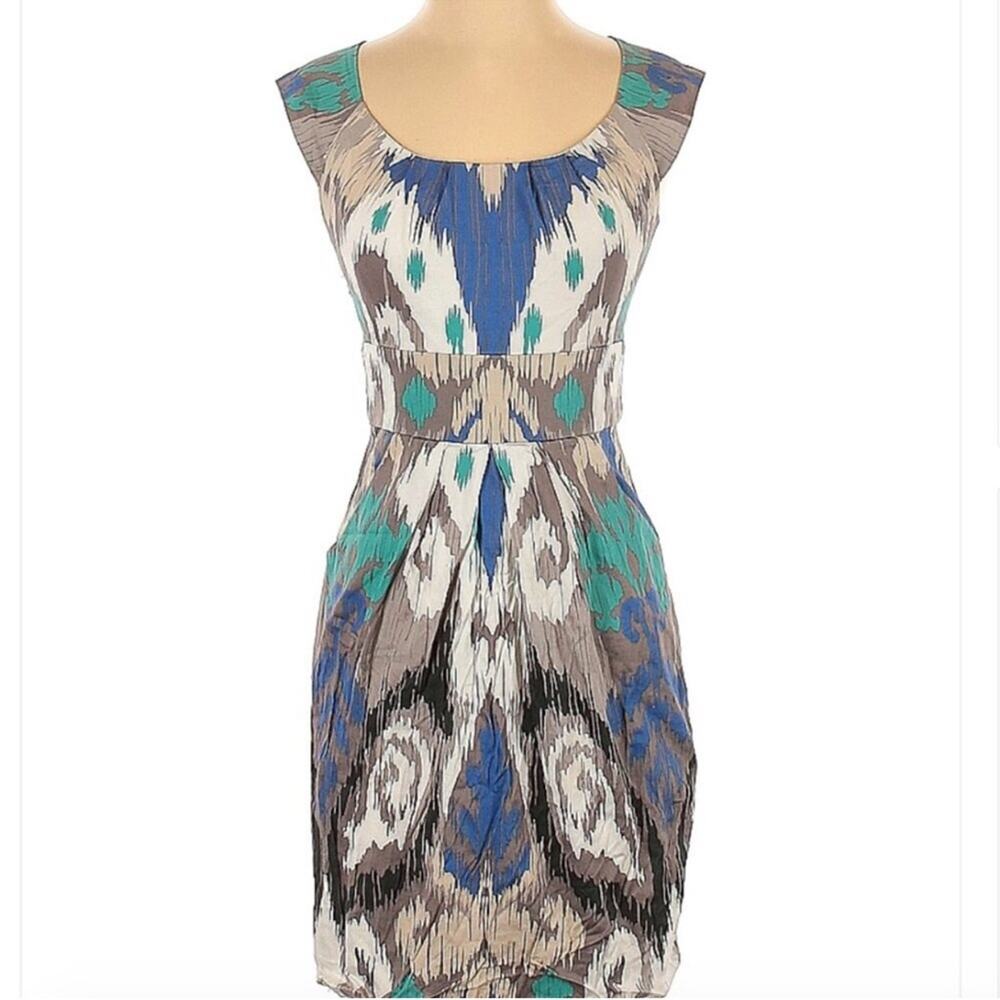Max & Cleo Multicolor Watercolor Geo Ikat Print Sheath Dress Size 2